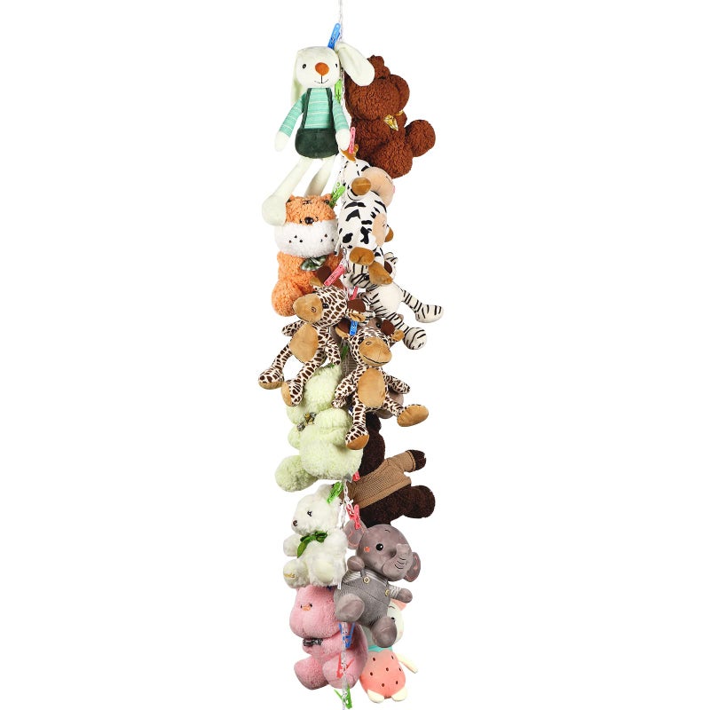 Blulu Plastic Toy Chain Organizer with 20 Plastic Clips 2 Ceiling Hooks 2 Door Hooks Hanging Toys Hats Socks Cards Mixed Colors