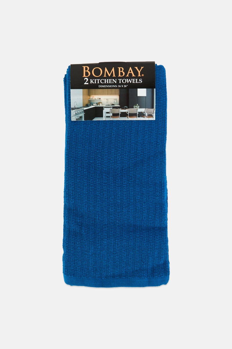 Bombay 2 Piece Plaid Double Sided Kitchen Towels, Blue - Image 1
