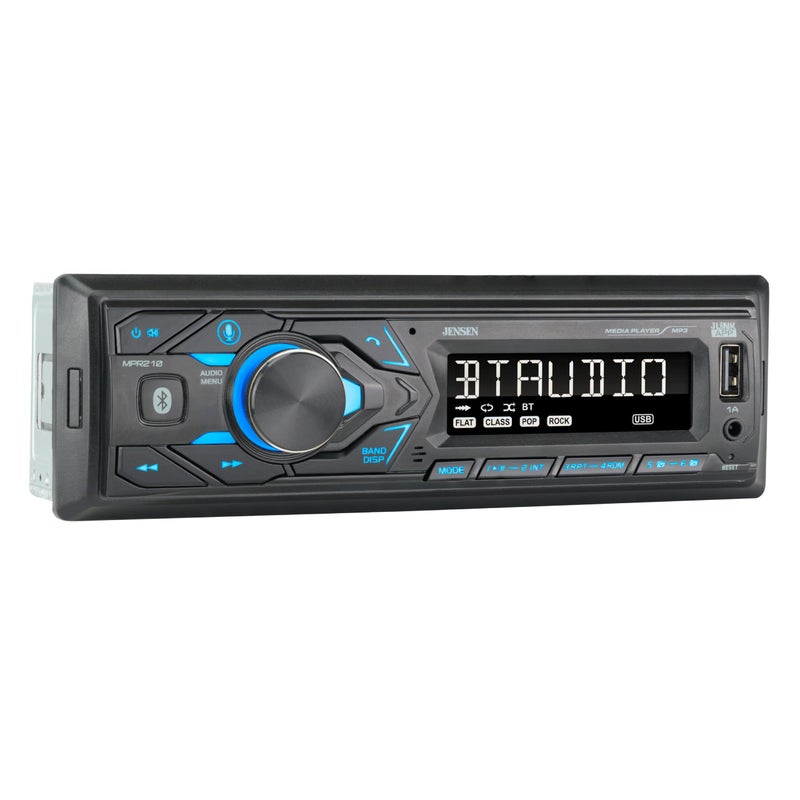 JENSEN MPR210 7 Character LCD Single DIN Car Stereo Radio | Push to Talk Assistant | Bluetooth Hands Free Calling & Music Streaming | AM/FM Radio | USB Playback & Charging | Not a CD - Image 1