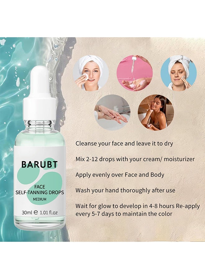 BARUBT Face Self-Tanning Drops，- Sunless Tan for a Sun-Kissed Bronze，Natural Sunless Tanning Drops with Enhancing Your Natural Skin Tone, for All Skin Types, for All Skin Types， Medium Full Size 30ml - Image 5
