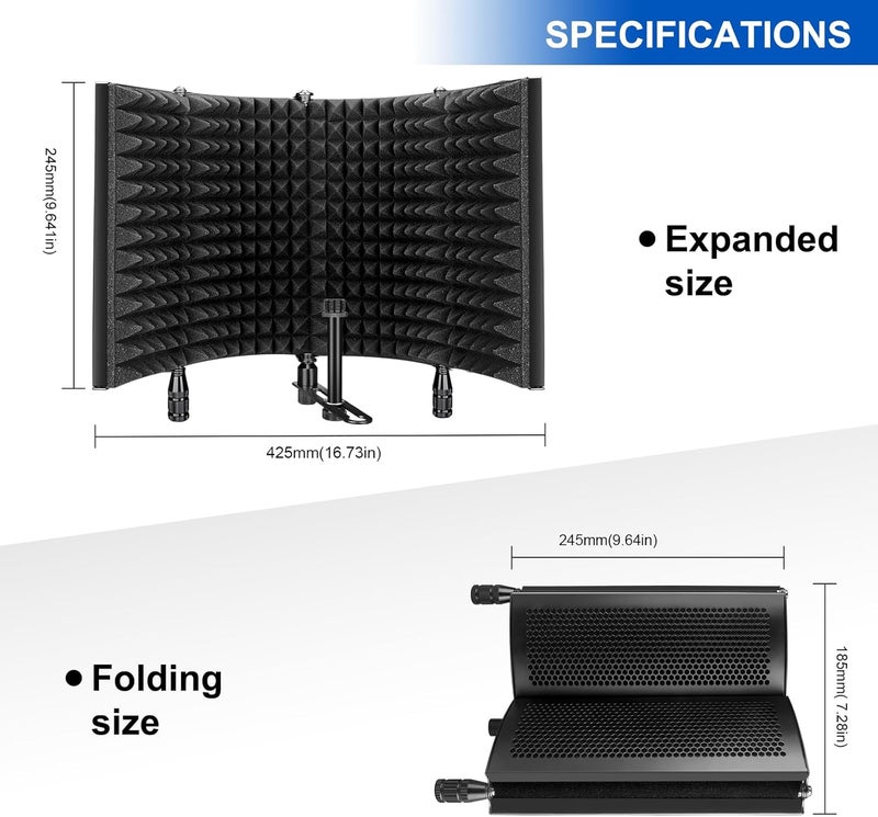 Aokeo Studio Recording Microphone Isolation Shield, Pop Filter.High density absorbent foam is used to filter vocal. Suitable for blue yeti and any condenser microphone recording equipment - Image 5