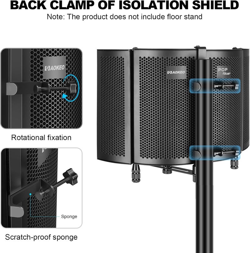 Aokeo Studio Recording Microphone Isolation Shield, Pop Filter.High density absorbent foam is used to filter vocal. Suitable for blue yeti and any condenser microphone recording equipment - Image 3
