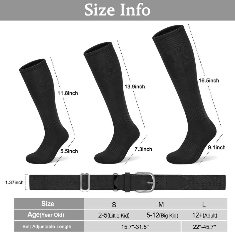 YSense Knee High Baseball Socks for Boys Girls Women Men, Softball Football Soccer Calf Tube Socks & Adjustable Belt Combo Set for Kids Youth School Sports - Image 3