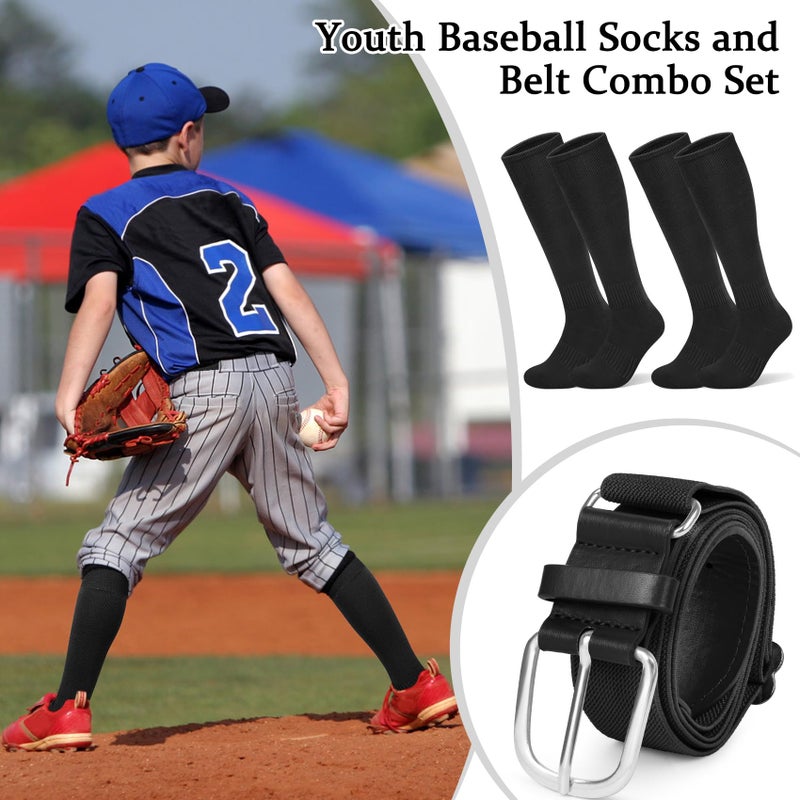 YSense Knee High Baseball Socks for Boys Girls Women Men, Softball Football Soccer Calf Tube Socks & Adjustable Belt Combo Set for Kids Youth School Sports - Image 4