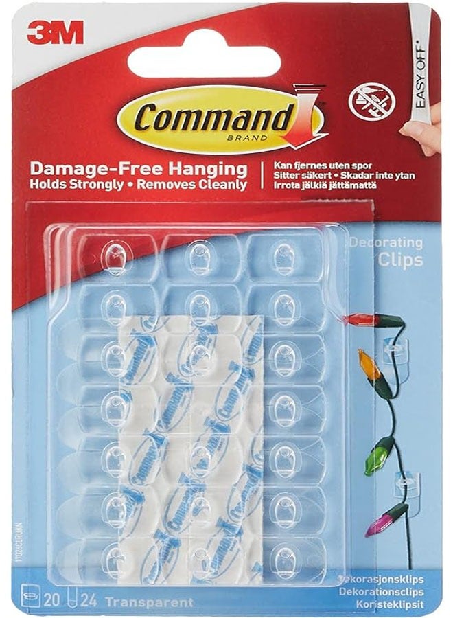Command Decorating Clips, Clear Color, Decorate Damage-Free, 20 Clips And 24 Strips/Pack - Image 1