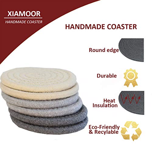 XIAMOOR Absorbent Drink Coasters Handmade Braided Drink Coasters 6 Pack (4.3 Inch, Round, 8mm Thick) Super Absorbent Heat-Resistant Coasters for Drinks Great Housewarming Gift - Image 5