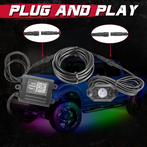 OFFROADTOWN Rock Lights Extension Wire, 2 Pack 10FT 4 Pin RGB Cable Cord for 4 and 6 8 12Pods Multi Color Underglow Rock Light Kits Wheel Well Lights Extension Wire - Image 4