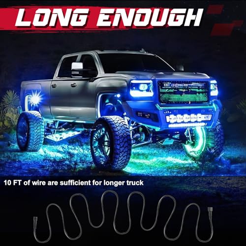 OFFROADTOWN Rock Lights Extension Wire, 2 Pack 10FT 4 Pin RGB Cable Cord for 4 and 6 8 12Pods Multi Color Underglow Rock Light Kits Wheel Well Lights Extension Wire - Image 3