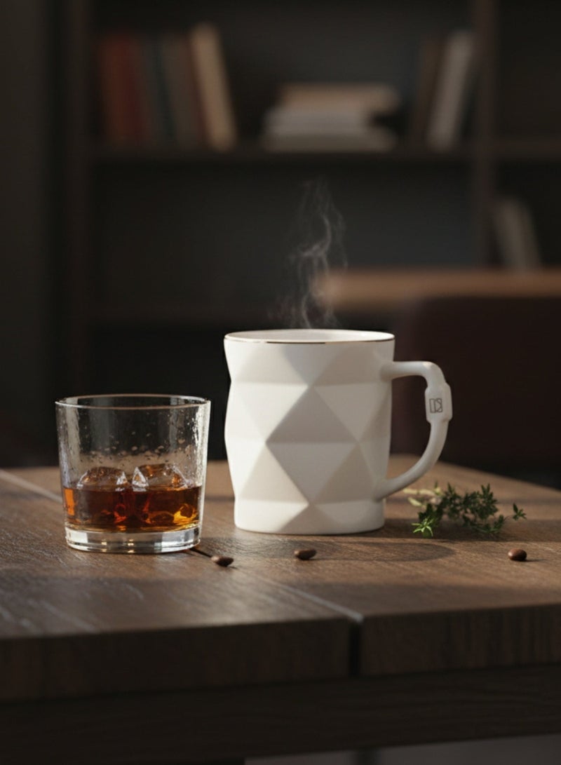 TechDot Coffee Mug, Ceramic Geometric Coffee Mug, Modern Minimalist Design, Luxury Gold Rim Accent, Unique Diamond Texture, Premium Stoneware Cup, Versatile Tea,Coffee and Espresso Cup, Hot or Cold Beverages, Perfect for Home, Office, or Gifting (12oz) - Image 3