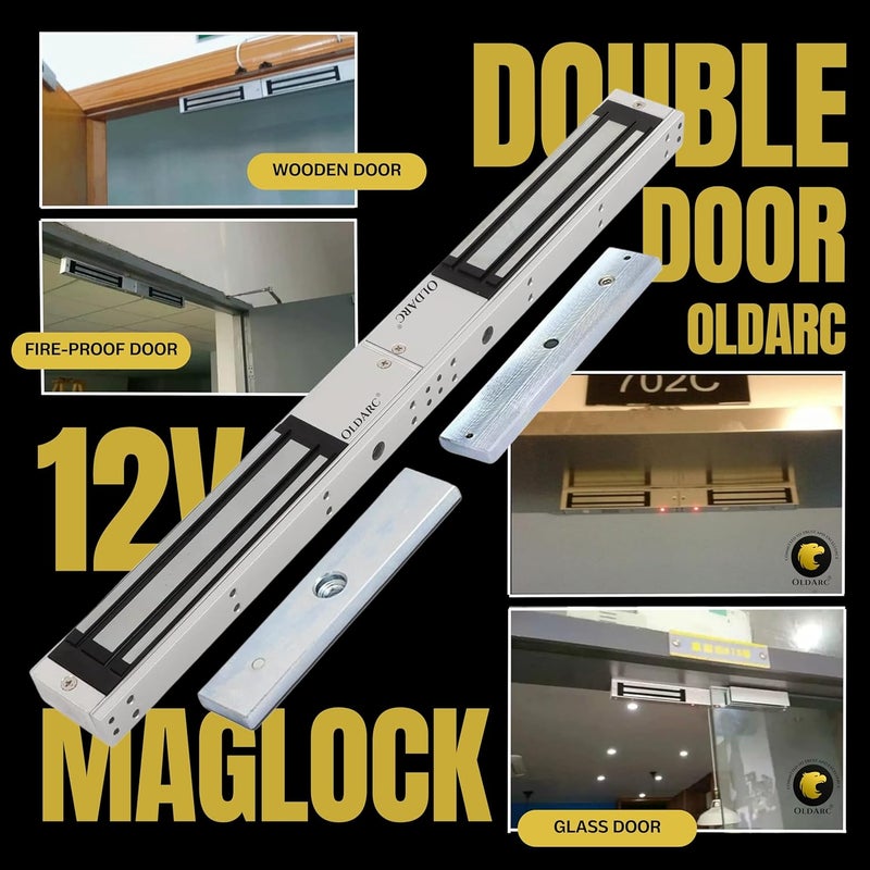 OldArc EM12 Double Door EM Lock | Electromagnetic Lock for Double SwingDoor | 2 Wire Dual Leaf EMlock 600lbs/280kg 12v DC | Electromagnetic DoorLock | Access Control Office Glass Wooden Door - Image 2