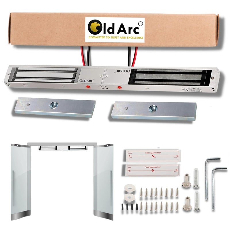 OldArc EM12 Double Door EM Lock | Electromagnetic Lock for Double SwingDoor | 2 Wire Dual Leaf EMlock 600lbs/280kg 12v DC | Electromagnetic DoorLock | Access Control Office Glass Wooden Door - Image 1