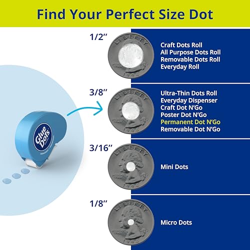 Glue Dots, Permanent Dots Dot N' Go Dispenser, Double-Sided, 3/8", .38 Inch, 200 Dots, DIY Craft Glue Tape, Sticky Adhesive Glue Points, Liquid Hot Glue Alternative, Blue-Tinted - Image 5