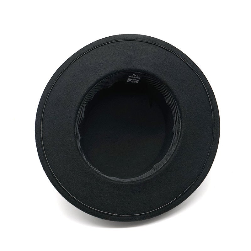 Retro British Style Black Ribbon Flat Top Hat Couple Men And Women Gentleman Hat Women Large Flat Brim Woolen Warm Hat - Image 5