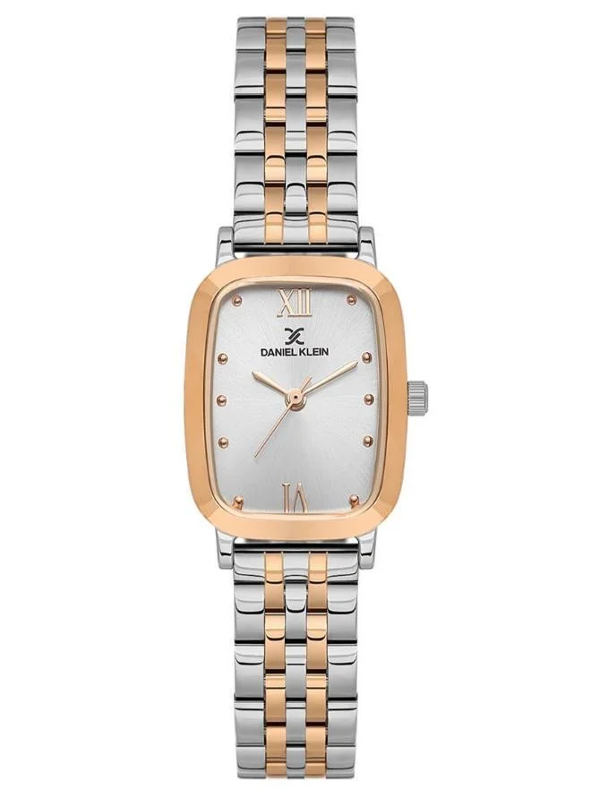 DANIEL KLEIN Women's Stainless Steel Silver and Rose Gold Alloy Case Analog Silver Round Sunray Dial Japanese Quartz Premium 30 Meters Water Resistant