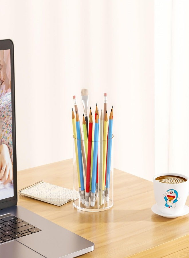 Hexsonhoma Clear Acrylic Pen Holder Round Shape, Desktop Pencil Cup Holder, Countertop Stationery Organizer for Office Desk Accessory - Image 4