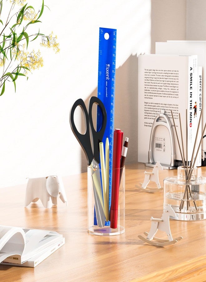 Hexsonhoma Clear Acrylic Pen Holder Round Shape, Desktop Pencil Cup Holder, Countertop Stationery Organizer for Office Desk Accessory - Image 3