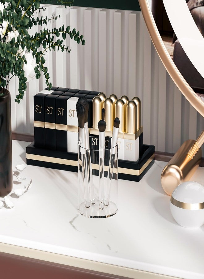 Hexsonhoma Clear Acrylic Pen Holder Round Shape, Desktop Pencil Cup Holder, Countertop Stationery Organizer for Office Desk Accessory - Image 5