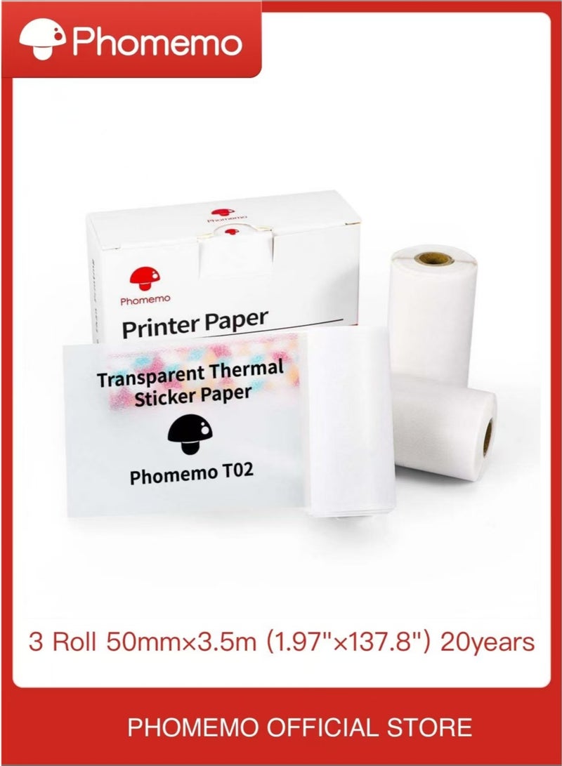 فوميمو ورق حراري لمطابع محمولة حجم 50×3.5 متر (بوصة 1.97"×137.8") أسود على أبيض، 3 لفائف | يتوافق مع T02 وM02X وM832 | صلاحية تخزين تصل إلى 20 عامًا - Image 1