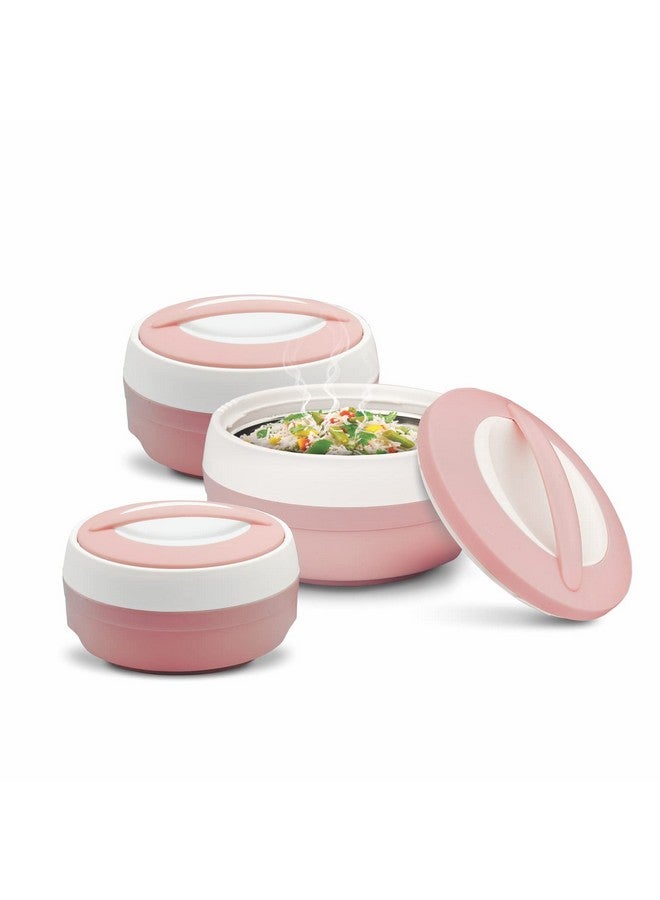 ASIAN Plastic Casserole Inner Stainless Steel Casserole Gift Set of 3 (600 ml, 1000 ml, 1500 ml), (Pestal Pink) | PU Insulated | BPA Free | Food Grade | Hot & Cold | Easy to Carry - Image 2