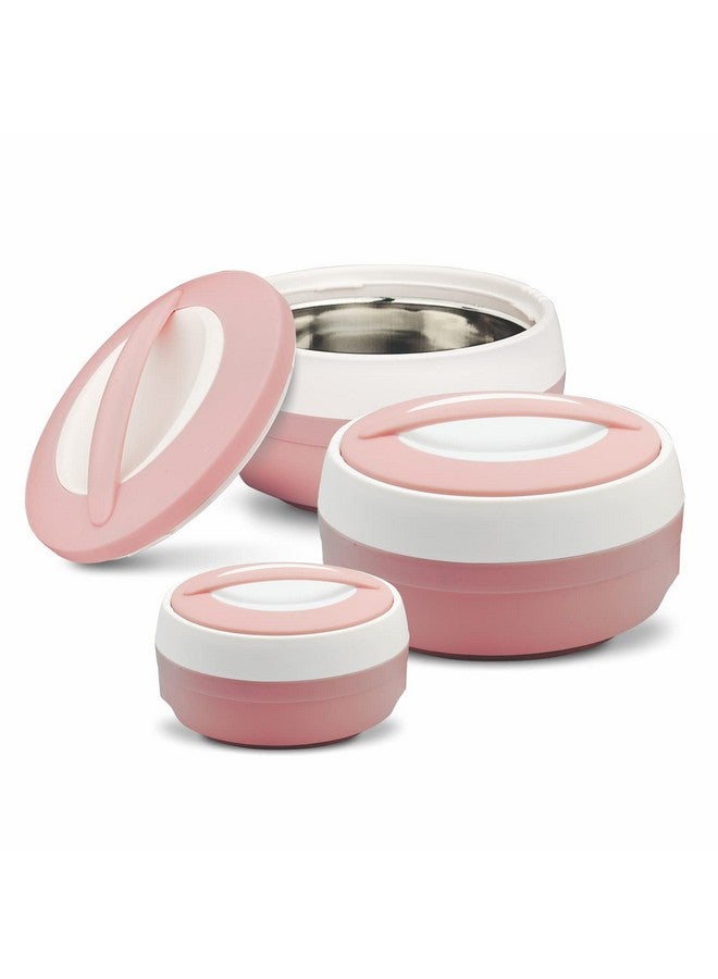 ASIAN Plastic Casserole Inner Stainless Steel Casserole Gift Set of 3 (600 ml, 1000 ml, 1500 ml), (Pestal Pink) | PU Insulated | BPA Free | Food Grade | Hot & Cold | Easy to Carry - Image 1