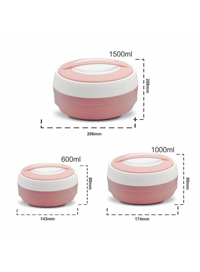 ASIAN Plastic Casserole Inner Stainless Steel Casserole Gift Set of 3 (600 ml, 1000 ml, 1500 ml), (Pestal Pink) | PU Insulated | BPA Free | Food Grade | Hot & Cold | Easy to Carry - Image 5