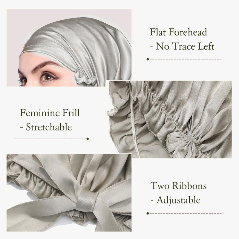 LilySilk Silk Bonnet for Sleeping Womens Sleep Cap 100% 19MM Mulberry Silk for Long Curly Hair Adjustable Stretchy Silvergray - Image 3
