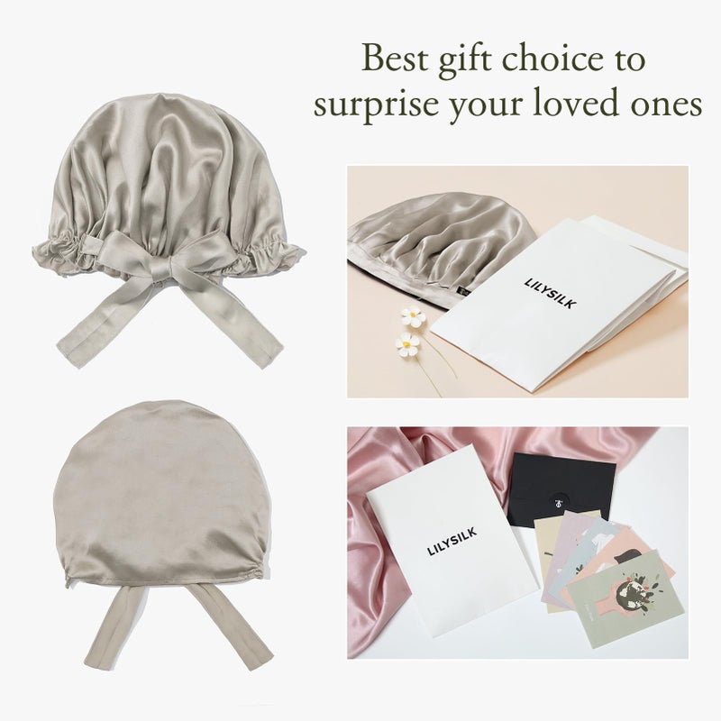 LilySilk Silk Bonnet for Sleeping Womens Sleep Cap 100% 19MM Mulberry Silk for Long Curly Hair Adjustable Stretchy Silvergray - Image 5