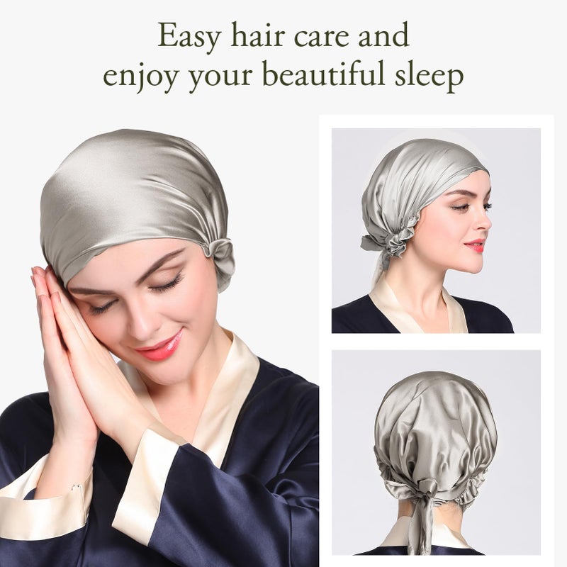 LilySilk Silk Bonnet for Sleeping Womens Sleep Cap 100% 19MM Mulberry Silk for Long Curly Hair Adjustable Stretchy Silvergray - Image 2