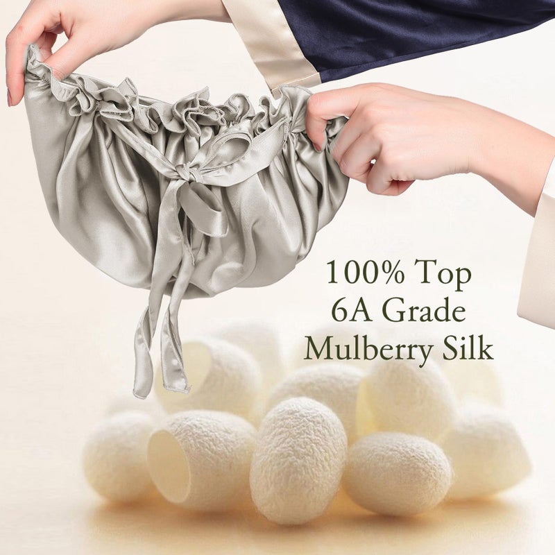 LilySilk Silk Bonnet for Sleeping Womens Sleep Cap 100% 19MM Mulberry Silk for Long Curly Hair Adjustable Stretchy Silvergray - Image 4