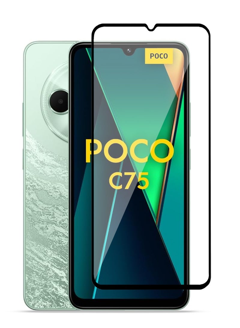 شاومي POCO C75 واقي الشاشة - زجاج مقسّى فاخر للشاشة الكاملة شاومي POCO C75 شفافية عالية، ملمس دقيق، مضاد للانفجار، حواف مقوسة ناعمة، سهل التركيب