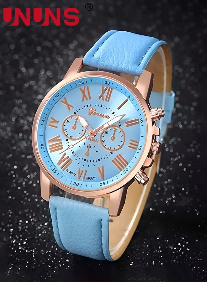 UNUNS 5 Pcs Women Watch Set,Roman Numerals Women's Wrist Watch,Luxury Diamond Decorated Watch Bracelet Necklace Ring Earrings Set,Valentine'S Day Birthday Gifts for Women,Blue - Image 3