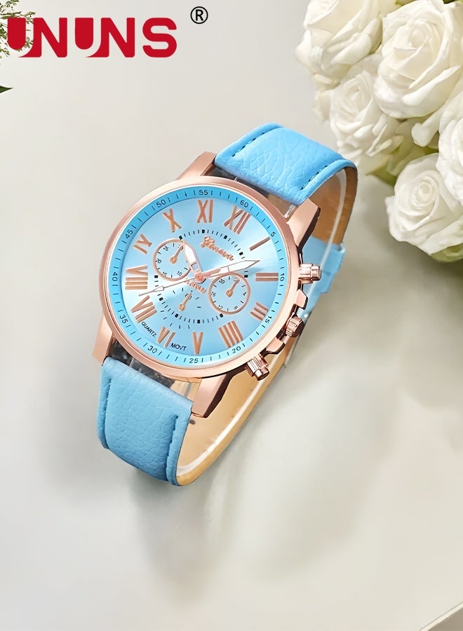 UNUNS 5 Pcs Women Watch Set,Roman Numerals Women's Wrist Watch,Luxury Diamond Decorated Watch Bracelet Necklace Ring Earrings Set,Valentine'S Day Birthday Gifts for Women,Blue - Image 2