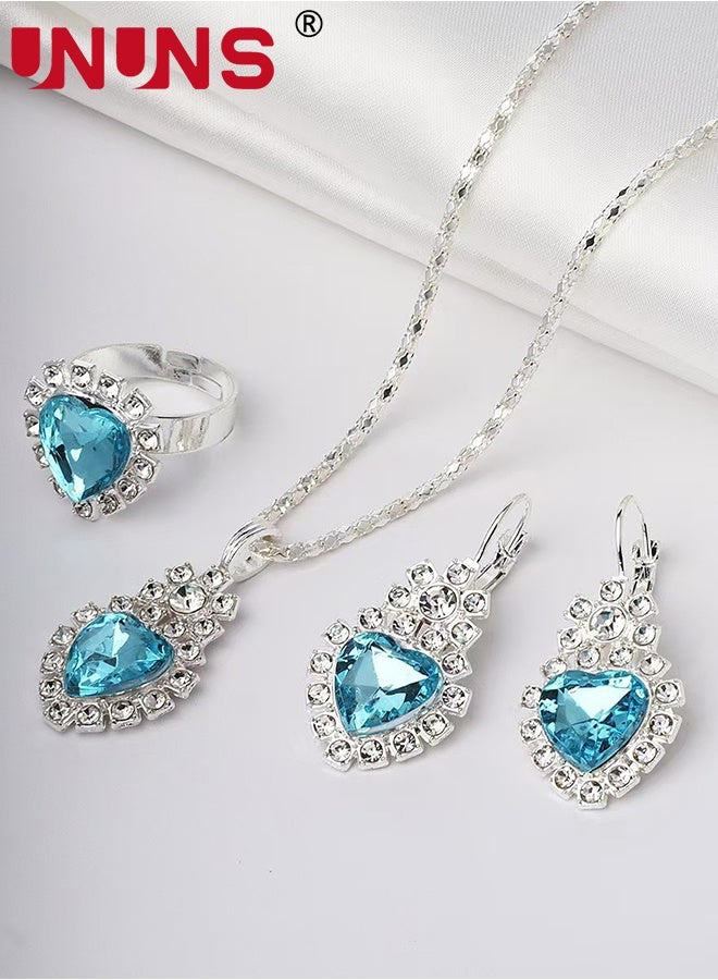 UNUNS 5 Pcs Women Watch Set,Roman Numerals Women's Wrist Watch,Luxury Diamond Decorated Watch Bracelet Necklace Ring Earrings Set,Valentine'S Day Birthday Gifts for Women,Blue - Image 5