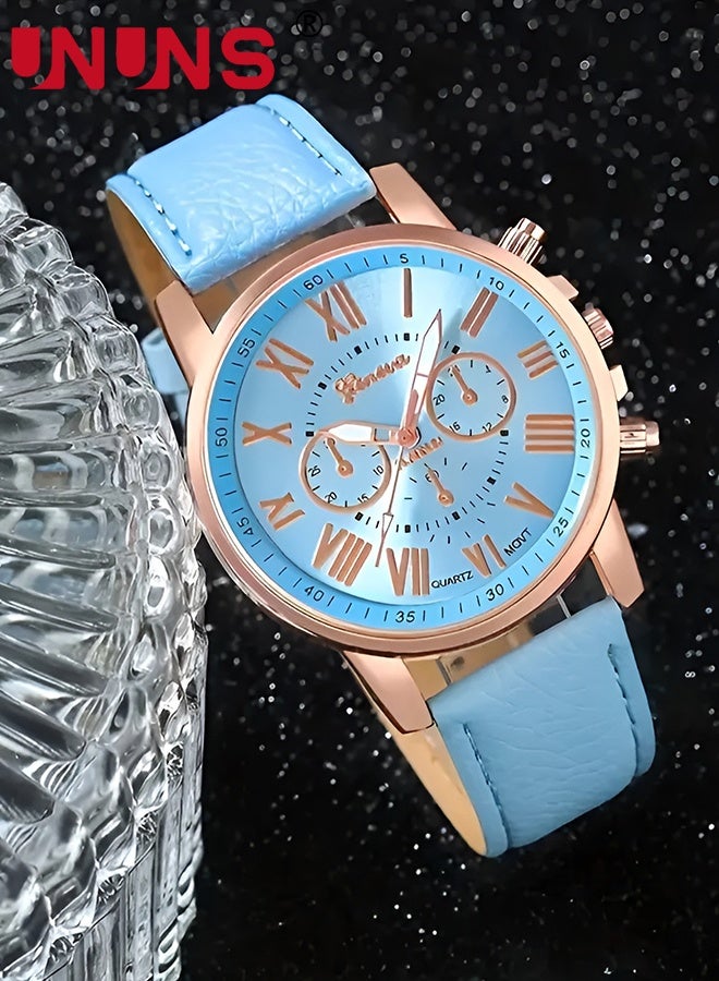 UNUNS 5 Pcs Women Watch Set,Roman Numerals Women's Wrist Watch,Luxury Diamond Decorated Watch Bracelet Necklace Ring Earrings Set,Valentine'S Day Birthday Gifts for Women,Blue - Image 4