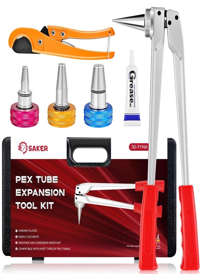 Saker PEX Tube Expansion Tool Kit | PEX-A Expansion Tool with 1/2'', 3/4'',1'' Expansion Heads | Mannual Expander Tool Kit SD-F1960 Standard PEX Coupling - Image 1