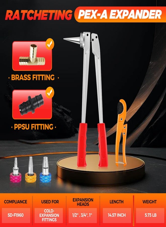 Saker PEX Tube Expansion Tool Kit | PEX-A Expansion Tool with 1/2'', 3/4'',1'' Expansion Heads | Mannual Expander Tool Kit SD-F1960 Standard PEX Coupling - Image 2