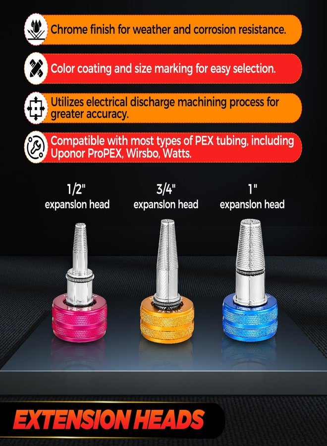 Saker PEX Tube Expansion Tool Kit | PEX-A Expansion Tool with 1/2'', 3/4'',1'' Expansion Heads | Mannual Expander Tool Kit SD-F1960 Standard PEX Coupling - Image 3