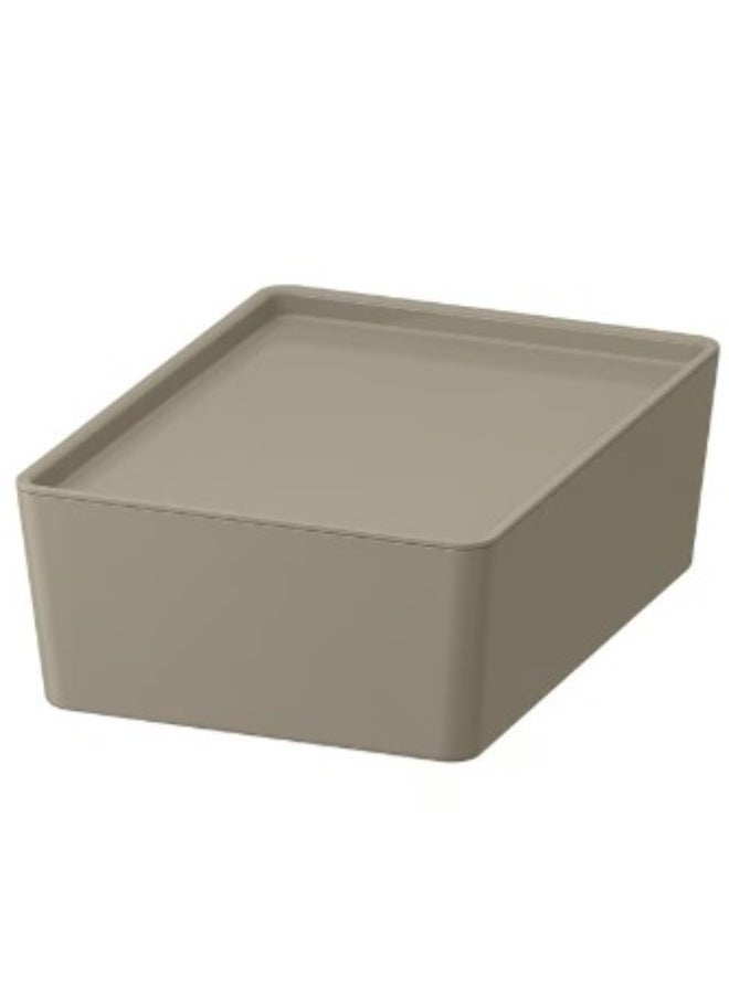 IKEA (IKEA) Box with lid, dark grey-beige, 18x26x8 cm  - Image 1