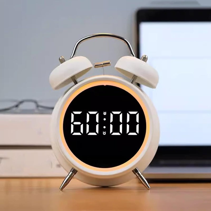 Brikipth Bedside Silent Alarm Clocks Small Digital Desk ClockAlarm Clock Twin Bell Alarm Clock Alarm Clock with Backlight for Bedroom Battery Operated Analog Alarm Clock White - Image 1