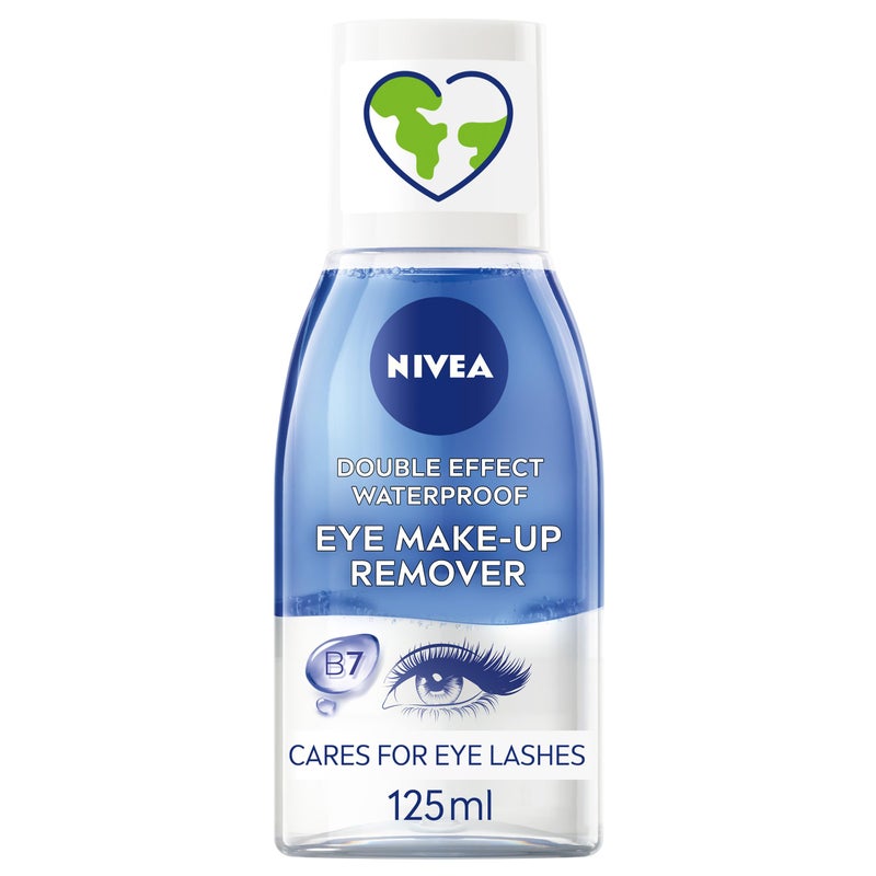 NIVEA Double Effect Waterproof Eye Make-Up Remover (125ml), Daily Use Face Cleanser for Make-Up and Mascara with Cornflower Extract and Biotin - Image 1
