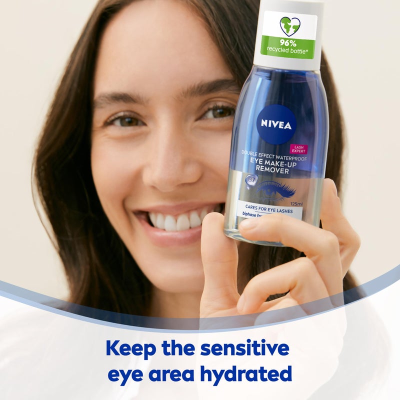 NIVEA Double Effect Waterproof Eye Make-Up Remover (125ml), Daily Use Face Cleanser for Make-Up and Mascara with Cornflower Extract and Biotin - Image 4