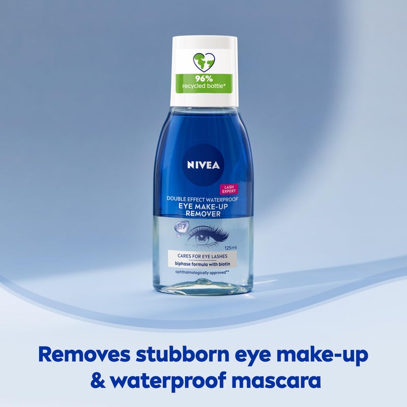 NIVEA Double Effect Waterproof Eye Make-Up Remover (125ml), Daily Use Face Cleanser for Make-Up and Mascara with Cornflower Extract and Biotin - Image 3