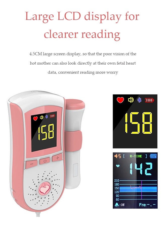 DUNISO Ultrasound Doppler fetal heart rate monitor, handheld prenatal heart rate monitor, home pregnancy stethoscope, fetal monitor, with LCD screen and probe, sensitive and accurate, intelligent noise reduction, suitable for pregnant women to use - Image 5