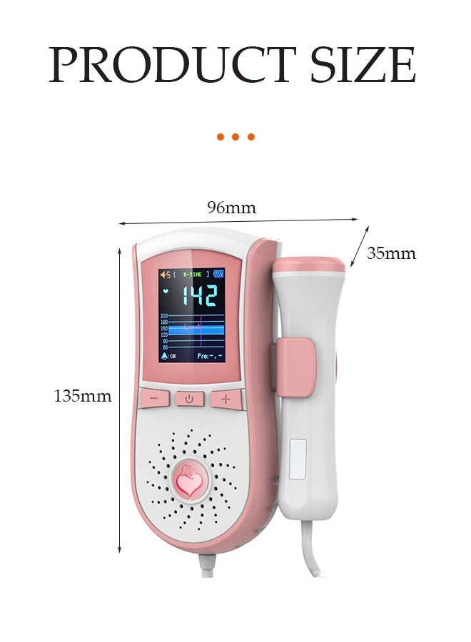DUNISO Ultrasound Doppler fetal heart rate monitor, handheld prenatal heart rate monitor, home pregnancy stethoscope, fetal monitor, with LCD screen and probe, sensitive and accurate, intelligent noise reduction, suitable for pregnant women to use - Image 2