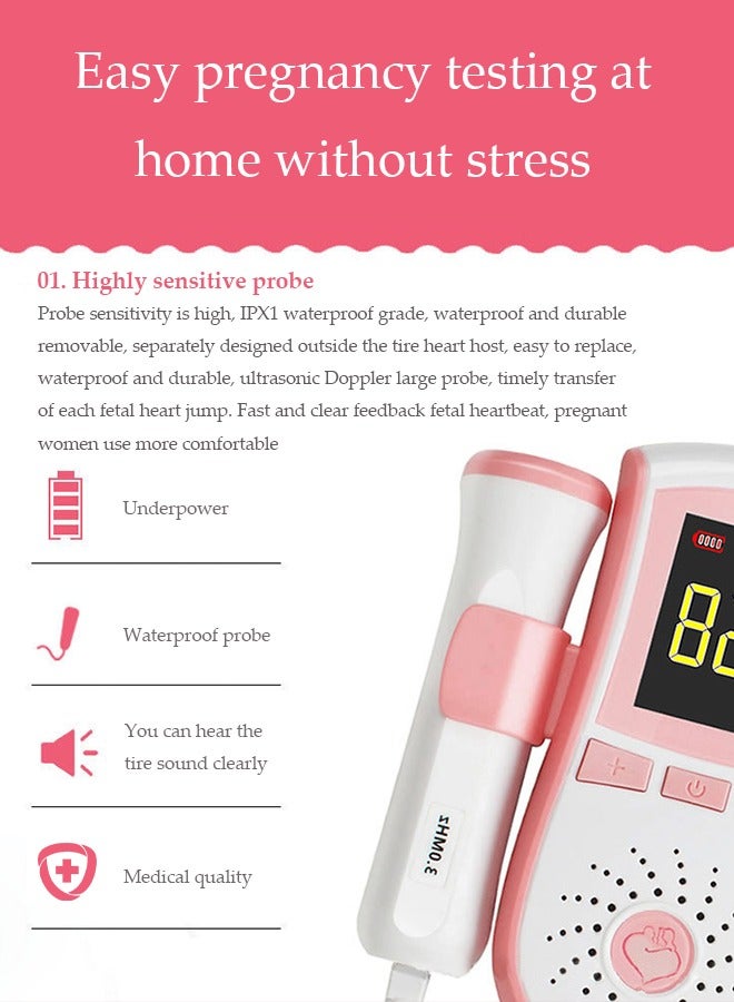 DUNISO Ultrasound Doppler fetal heart rate monitor, handheld prenatal heart rate monitor, home pregnancy stethoscope, fetal monitor, with LCD screen and probe, sensitive and accurate, intelligent noise reduction, suitable for pregnant women to use - Image 4
