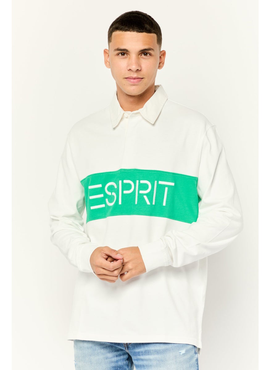 ESPRIT - Men Regular Fit Embroidered Logo Long Sleeves Polo Shirt, White - Image 1