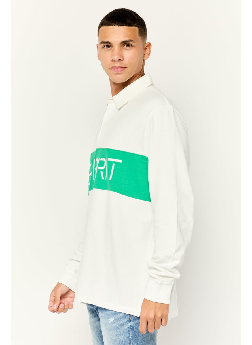 ESPRIT - Men Regular Fit Embroidered Logo Long Sleeves Polo Shirt, White - Image 1