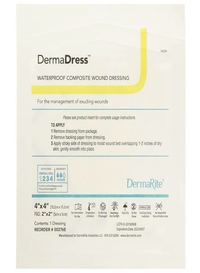 DermaRite's DermaDress Composite Sterile Wound Dressing - Self Adherent, Waterproof Pad, Individually Packaged - 4 in. x 4 in., 1 Count, 10 Packs, 10 Total - Image 3