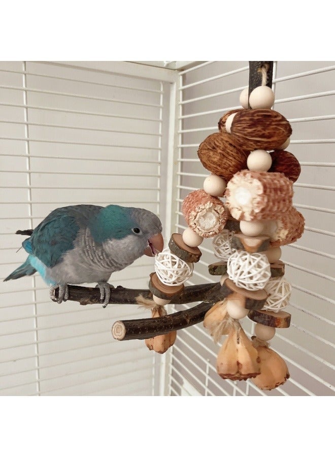 general Parrot toy bird gnawing string vine ball mountain pineapple apple wood nut corn cob tearing destruction beak bird toy - Image 3