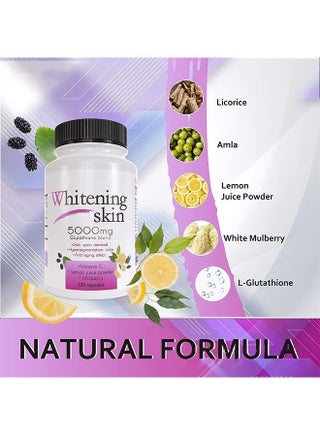 Whitening Skin 5000mg Glutathione Blend Dark Spots Removal Hyperpigmentation Care Anti-Aging Effect +Vitamin Clemon Juice Powder + Mulberry 120 Capsules - view 4